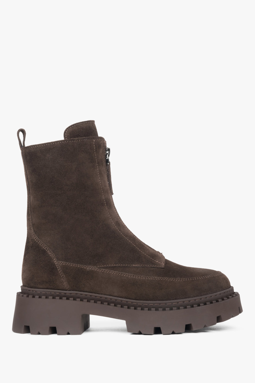 Braune Damen-Stiefeletten aus italienischem Velours mit leichtem Warmfutter Estro ER00117958.