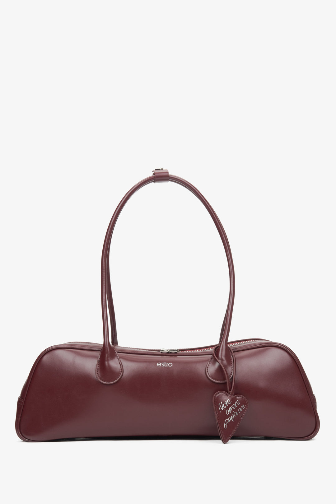 Burgunder Damen-Schultertasche aus Leder mit langen Henkeln tak jest poprawnie Estro ER00116261.