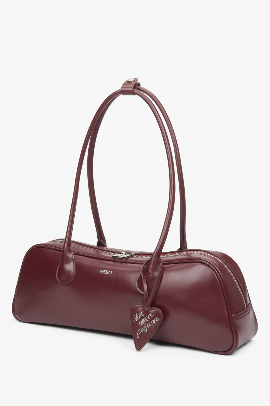 Estro – Damen-Schultertasche aus bordeauxrotem Leder mit langen Henkeln.