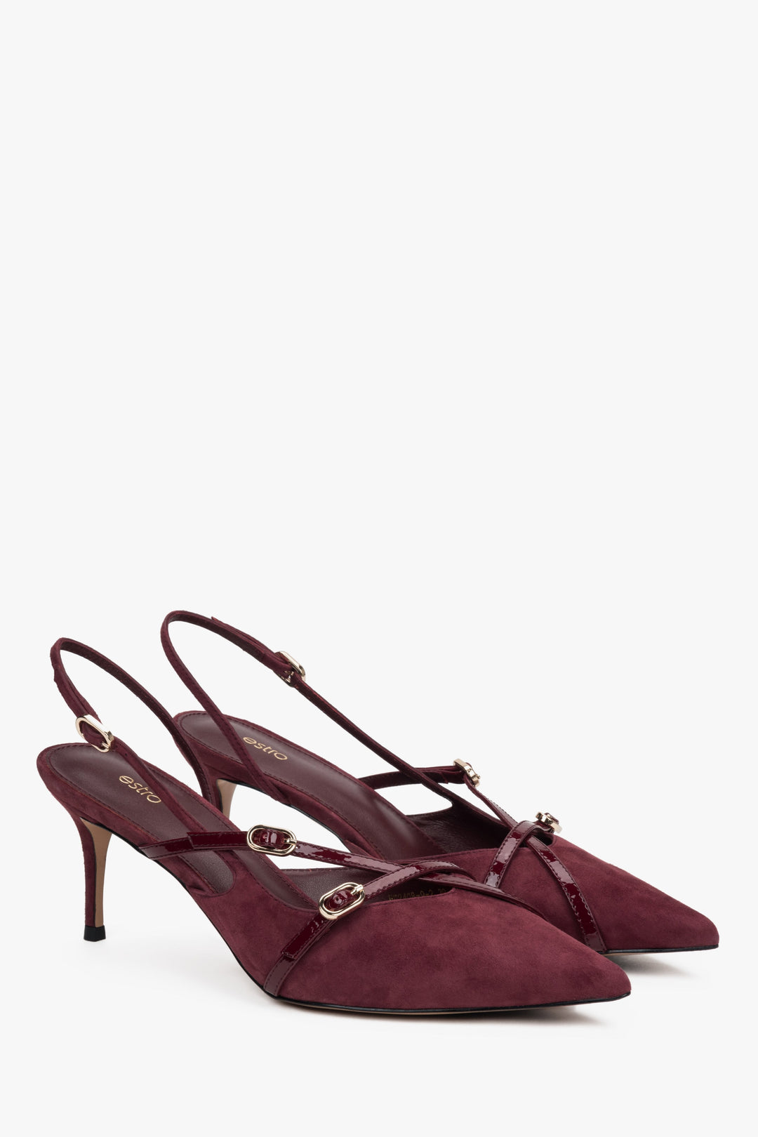 Elegante Velours-Pumps mit Riemchen in Burgunderrot, Estro ER00117221