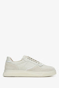Flaches Seitenprofil der creme-beigen Damen-Sneaker aus Premium-Velours