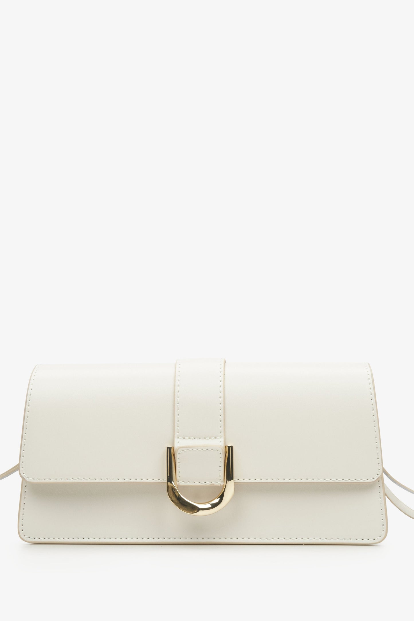 Cremefarbene Damen-Handtasche aus echtem Leder mit edlen Goldakzenten Estro ER00114774.