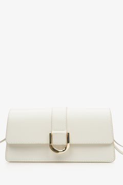 Cremefarbene Damen-Handtasche aus echtem Leder mit edlen Goldakzenten Estro ER00114774.