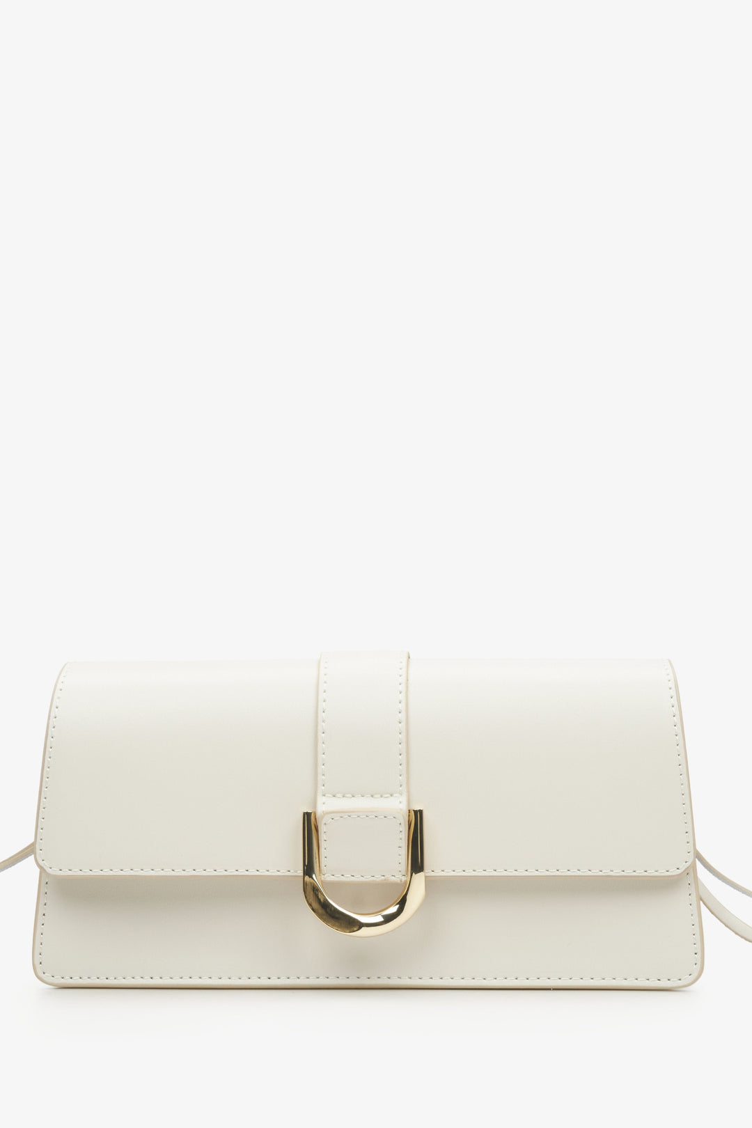 Cremefarbene Damen-Handtasche aus echtem Leder mit edlen Goldakzenten Estro ER00114774.