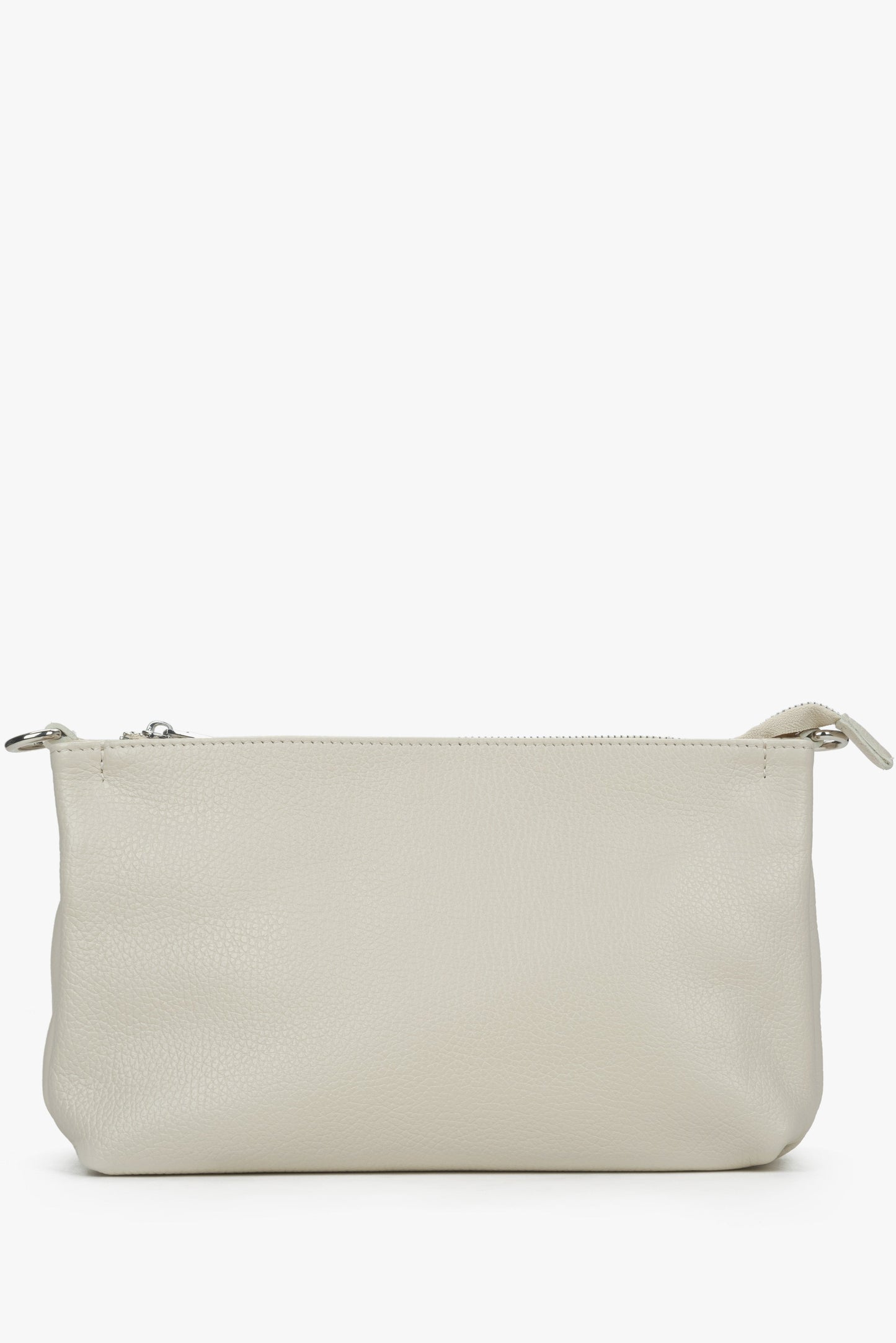 Hellbeige Damen-Leder-Umhängetasche von Estro mit Reißverschluss.