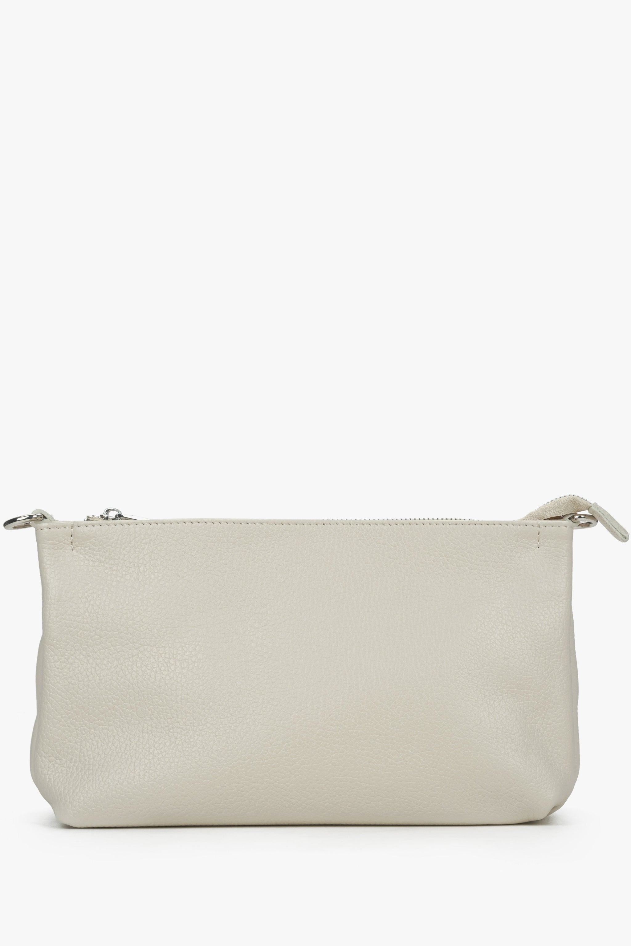 Hellbeige Damen-Leder-Umhängetasche von Estro mit Reißverschluss.