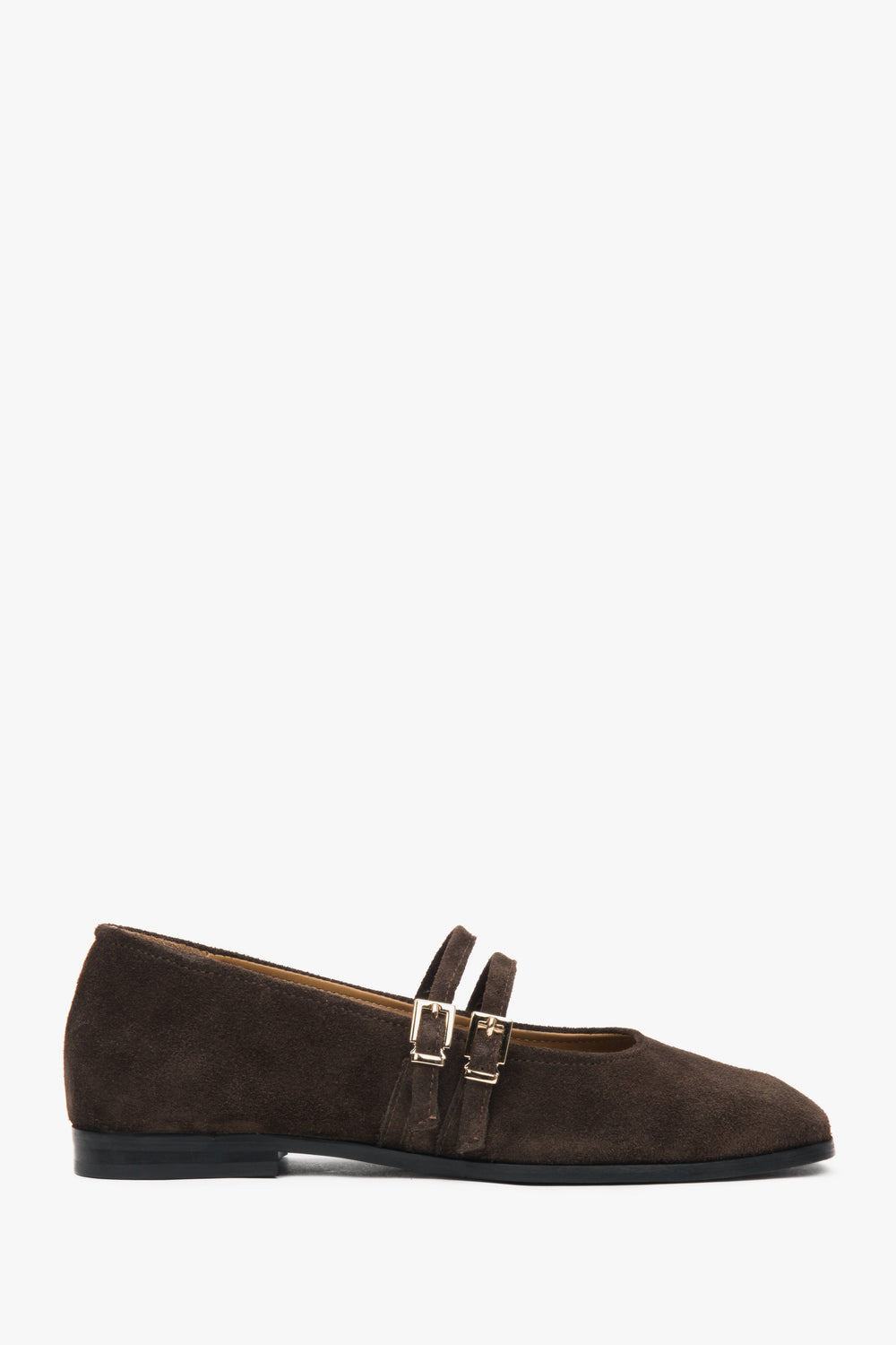 Elegante dunkelbraune Damen Ballerinas von Estro mit Schnalle aus italienischem Premium Echtvelours.
