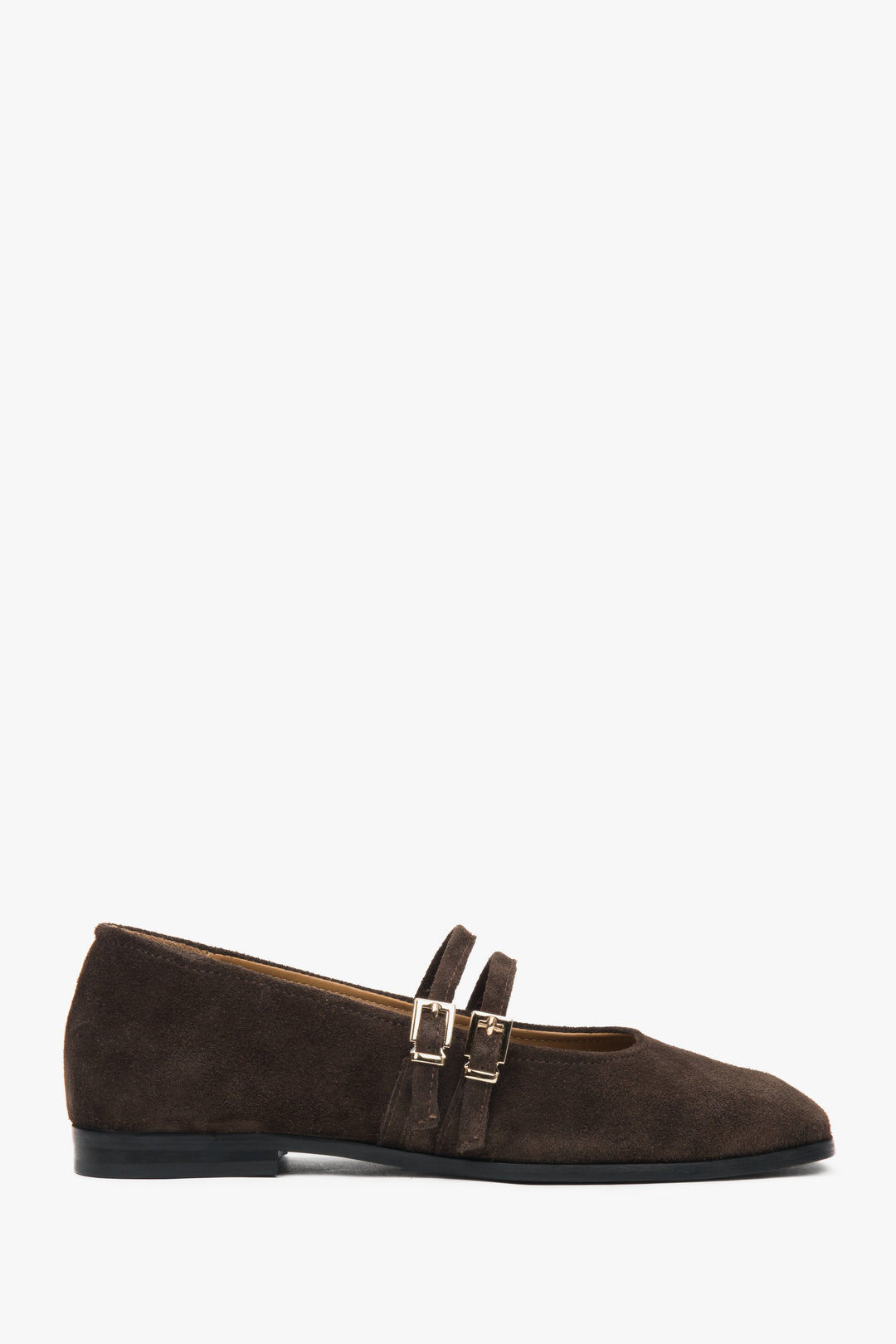 Elegante dunkelbraune Damen Ballerinas von Estro mit Schnalle aus italienischem Premium Echtvelours.