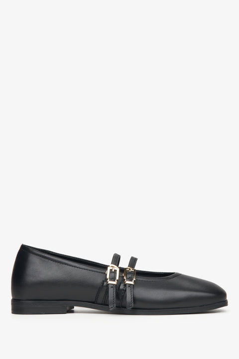 Schwarze Damen-Ballerinas mit Schnalle aus italienischem Premiumleder–Estro ER00115555