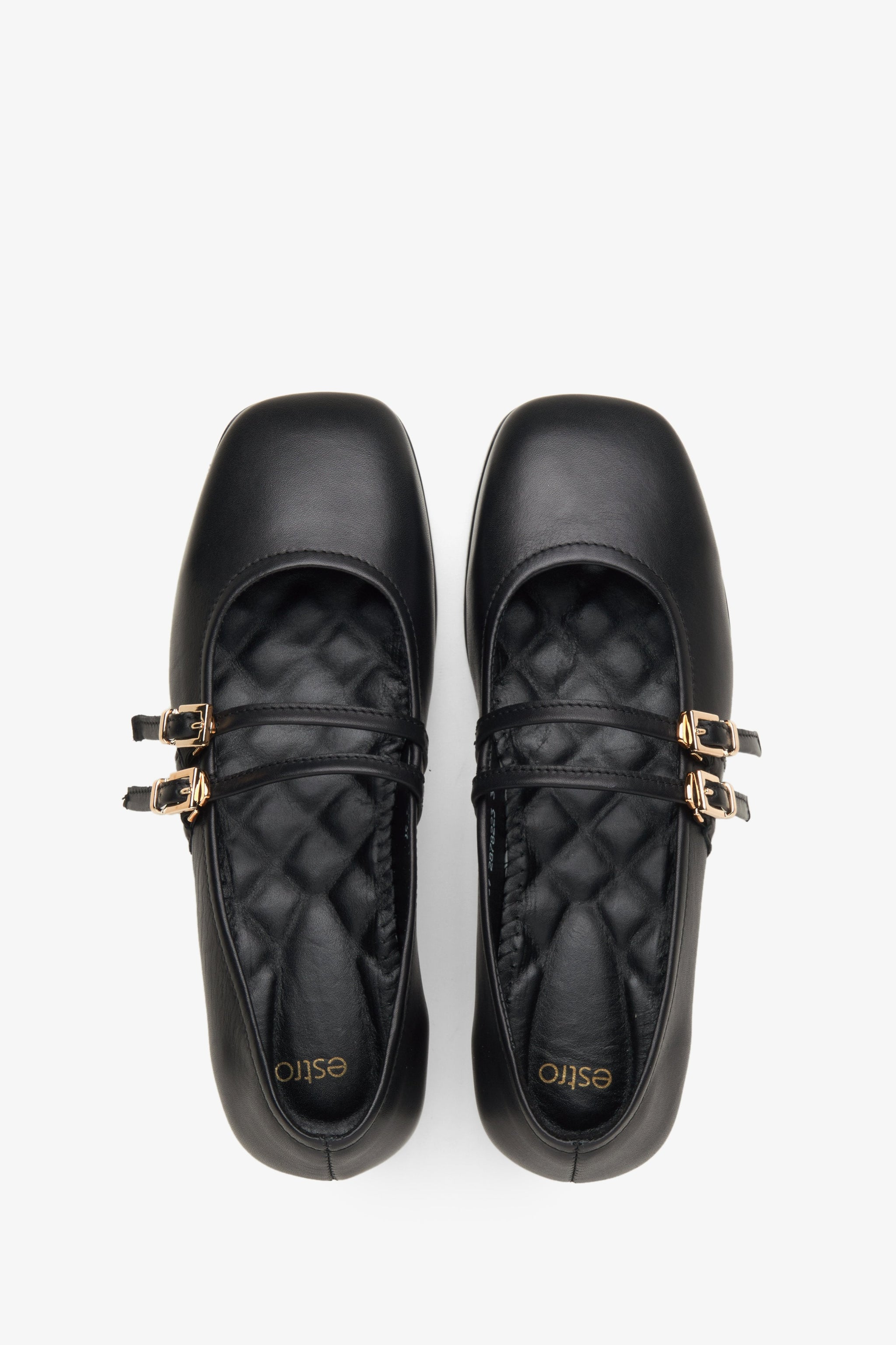 Damen-Ballerinas in Schwarz mit edler Schnalle und flacher Sohle–Estro ER00115555