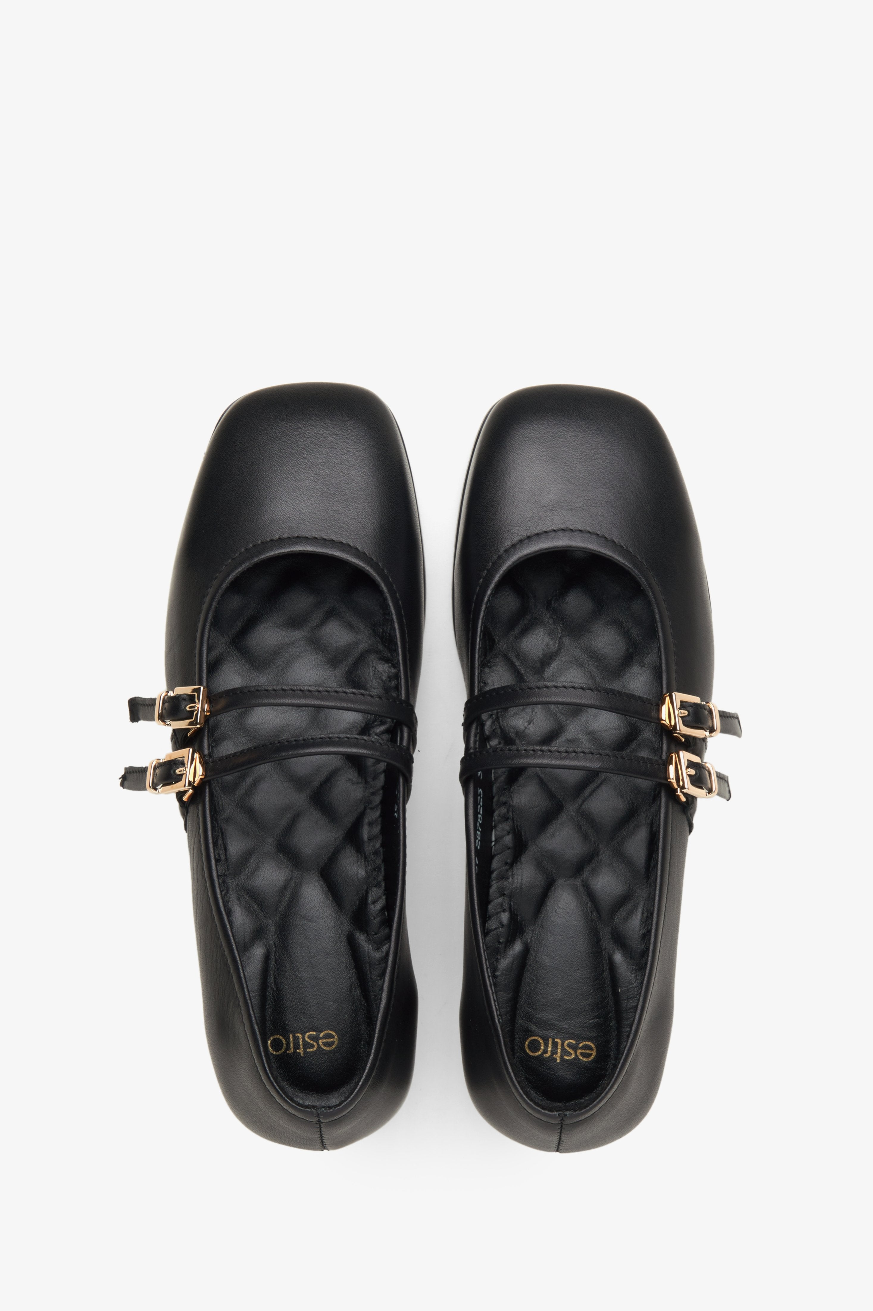 Damen-Ballerinas in Schwarz mit edler Schnalle und flacher Sohle–Estro ER00115555