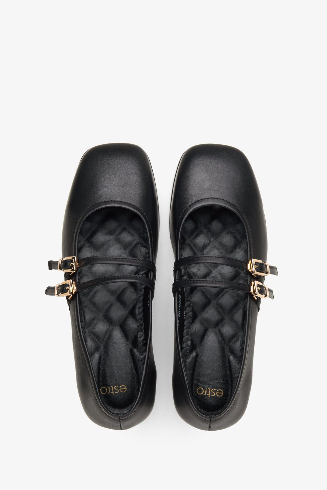 Damen-Ballerinas in Schwarz mit edler Schnalle und flacher Sohle–Estro ER00115555