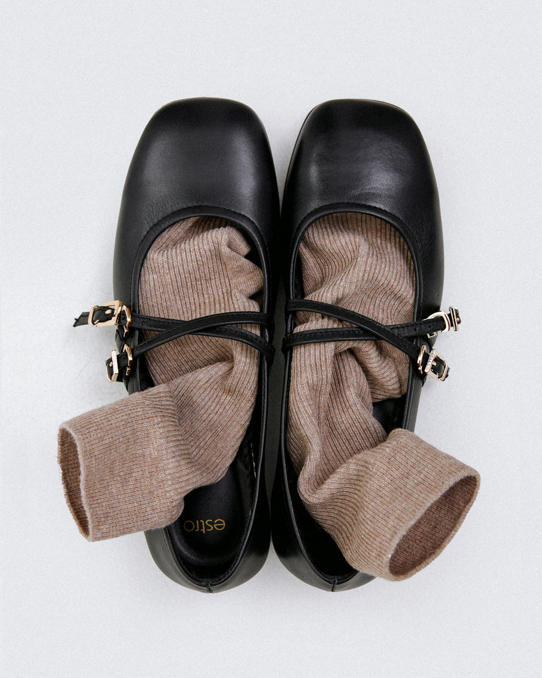 Schwarze Damen-Ballerinas mit Schnalle aus italienischem Premium-Leder Estro ER00115555