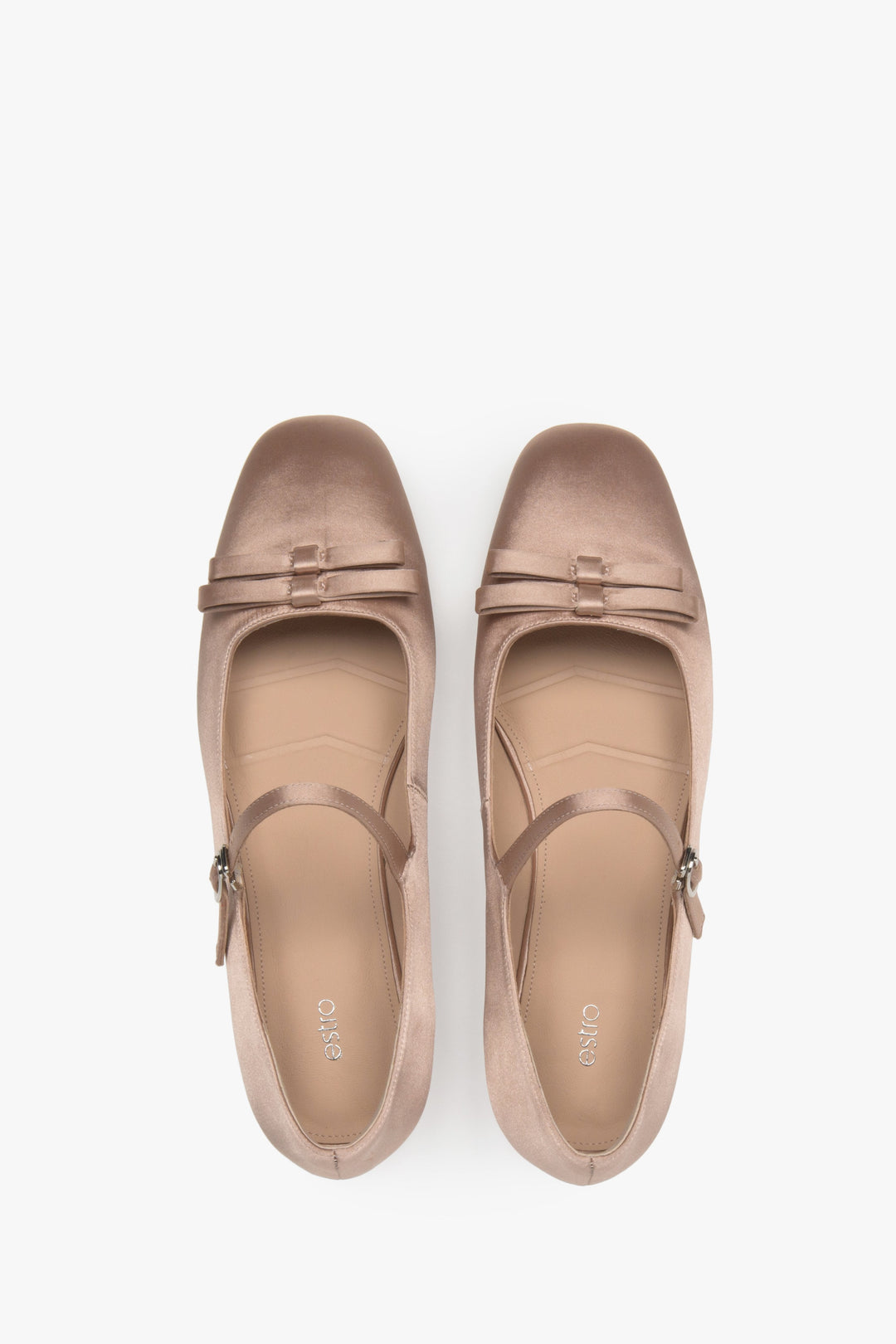 Bequeme beżowe Ballerinas mit Schnalle und Schleifen-Detail – Estro ER00117136