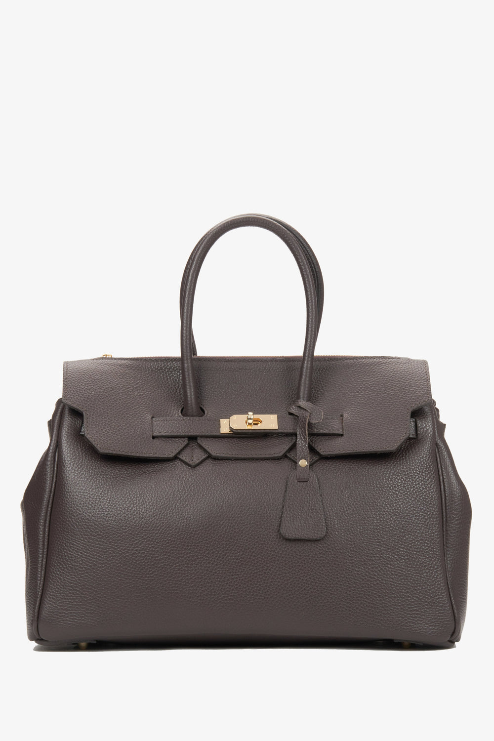 Dunkelbraune Damen Henkeltasche aus italienischem Echtleder, Estro ER00116362