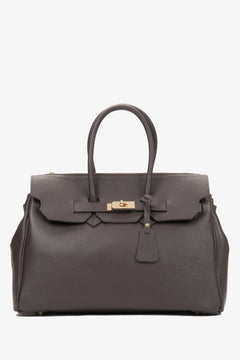 Dunkelbraune Damen Henkeltasche aus italienischem Echtleder, Estro ER00116362