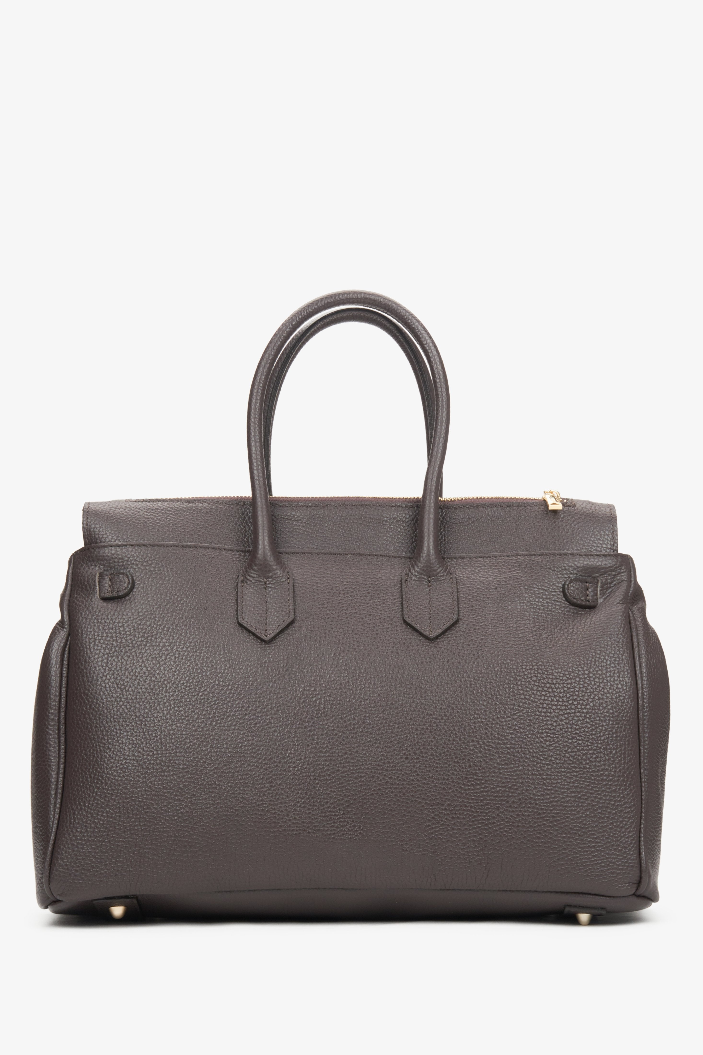 Elegante Henkeltasche für Damen in Dunkelbraun aus Premiumleder, Estro ER00116362