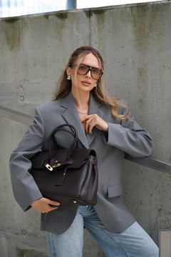 Damen Henkeltasche Dunkelbraun aus hochwertigem italienischem Echtleder Estro ER00116362