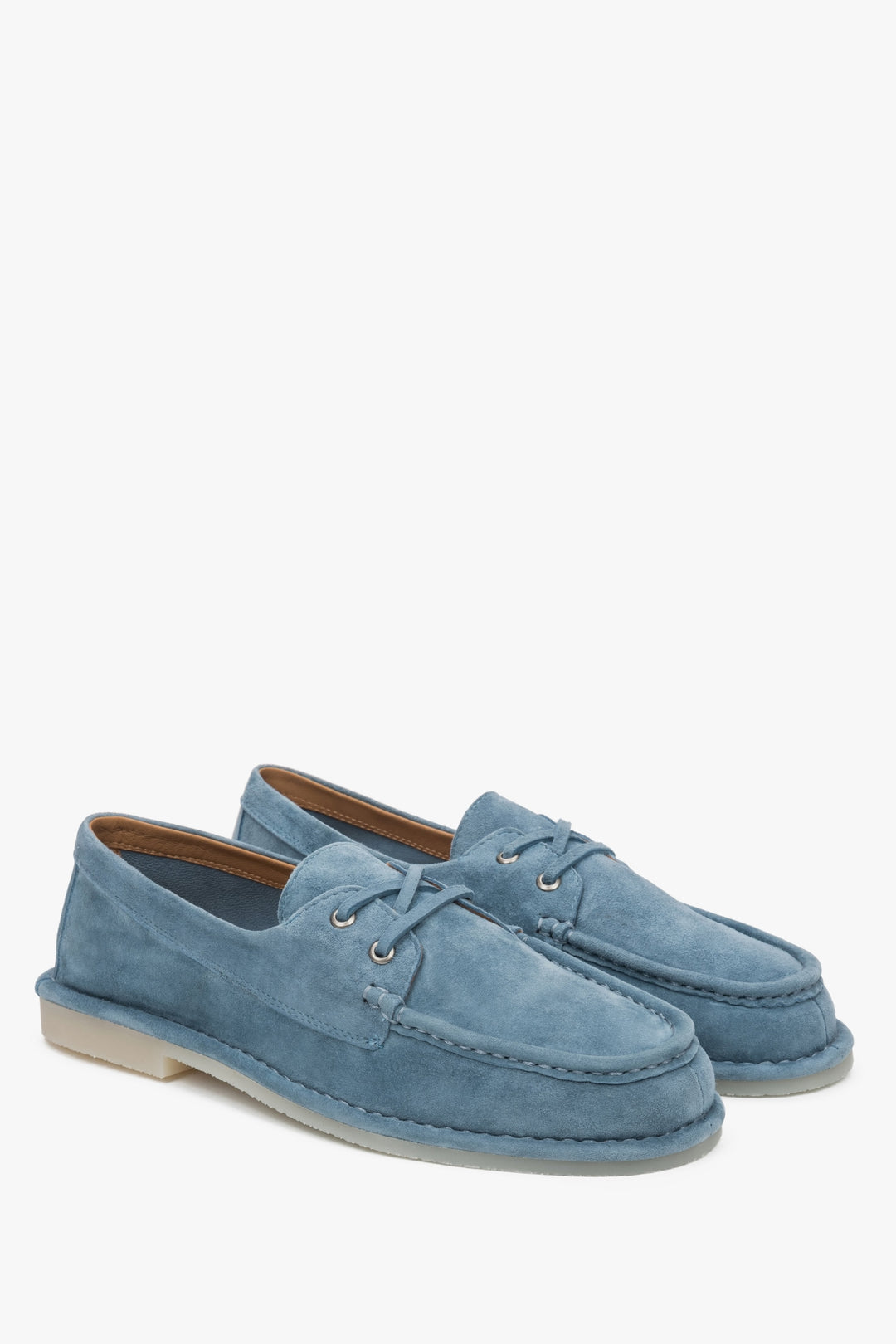Elegante blaue Damen-Loafer zum Schnüren von Estro aus weichem Velours – im maritimen Stil.