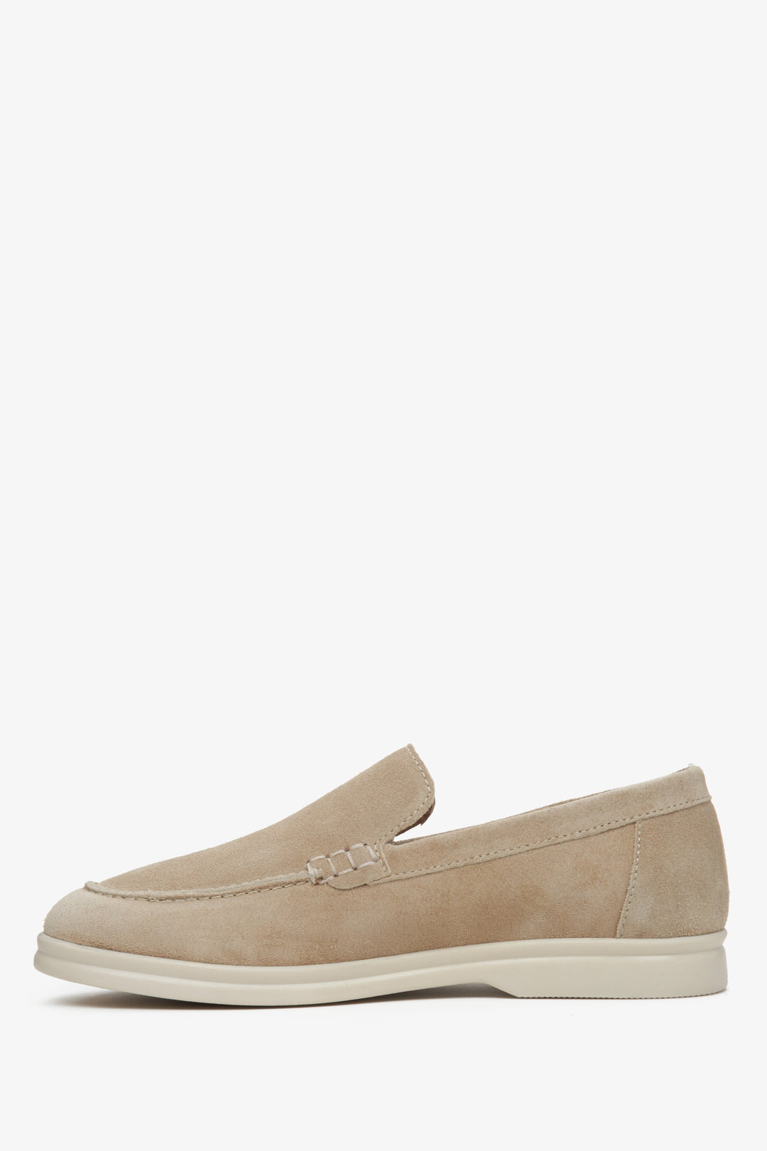 Sandbeiger Velours-Loafer für Damen aus echtem Leder.