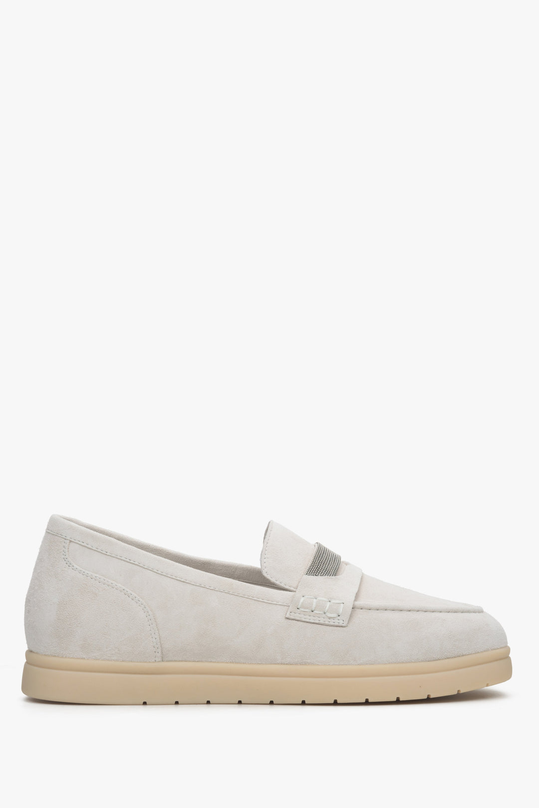 Hellbeige Mokassins aus echtem Veloursleder. Estro ER00114614