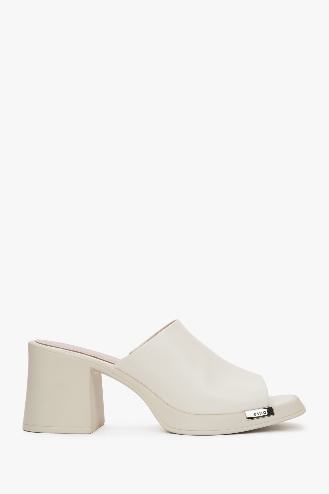 Damen-Mules aus Leder mit Blockabsatz in Hellbeige Estro ER00117378.