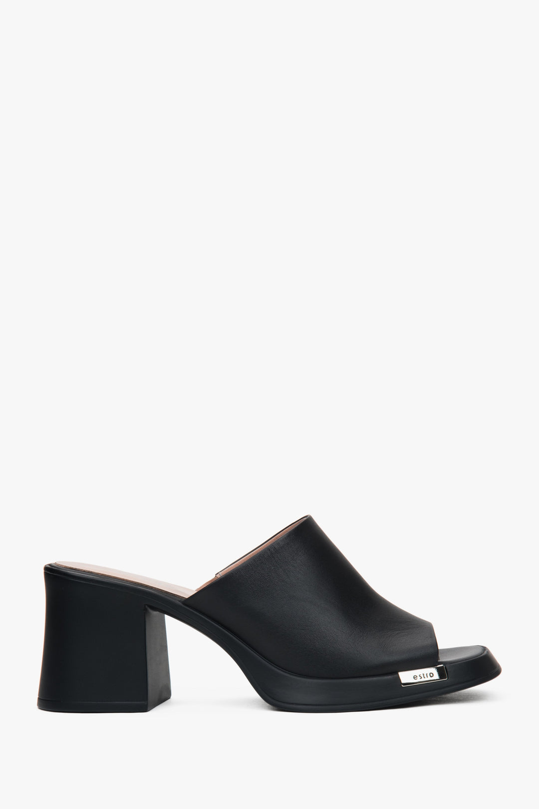 Damen-Mules aus Leder mit Blockabsatz in Schwarz Estro ER00117379.