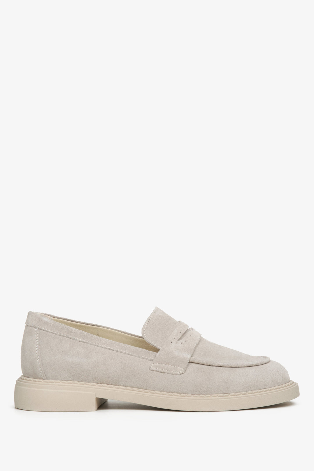 Hellbeige Damen Loafers aus Veloursleder mit flacher Sohle, Estro ER00114530