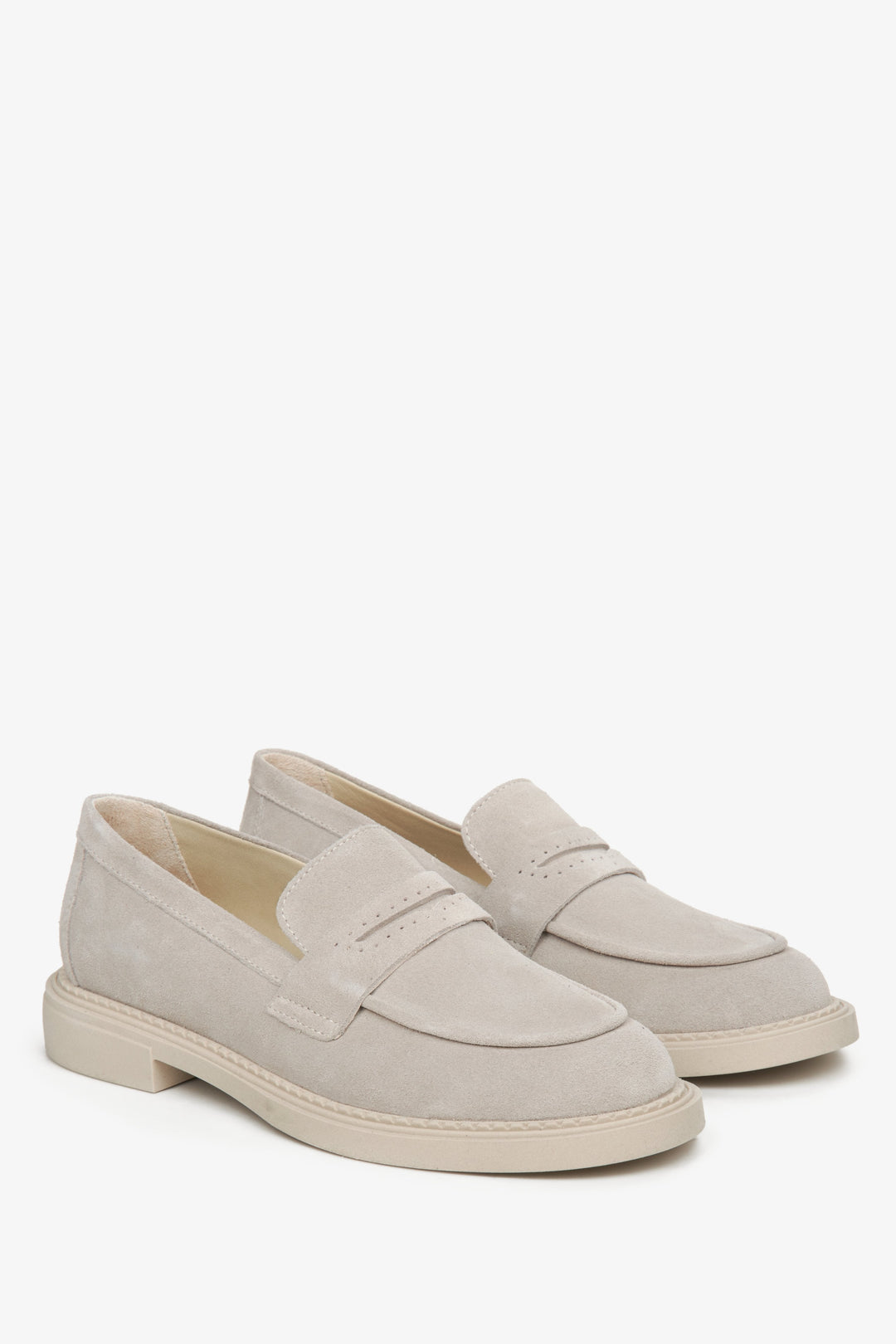 Elegante Penny Loafers in Beige für Damen aus weichem Veloursleder, Estro ER00114530