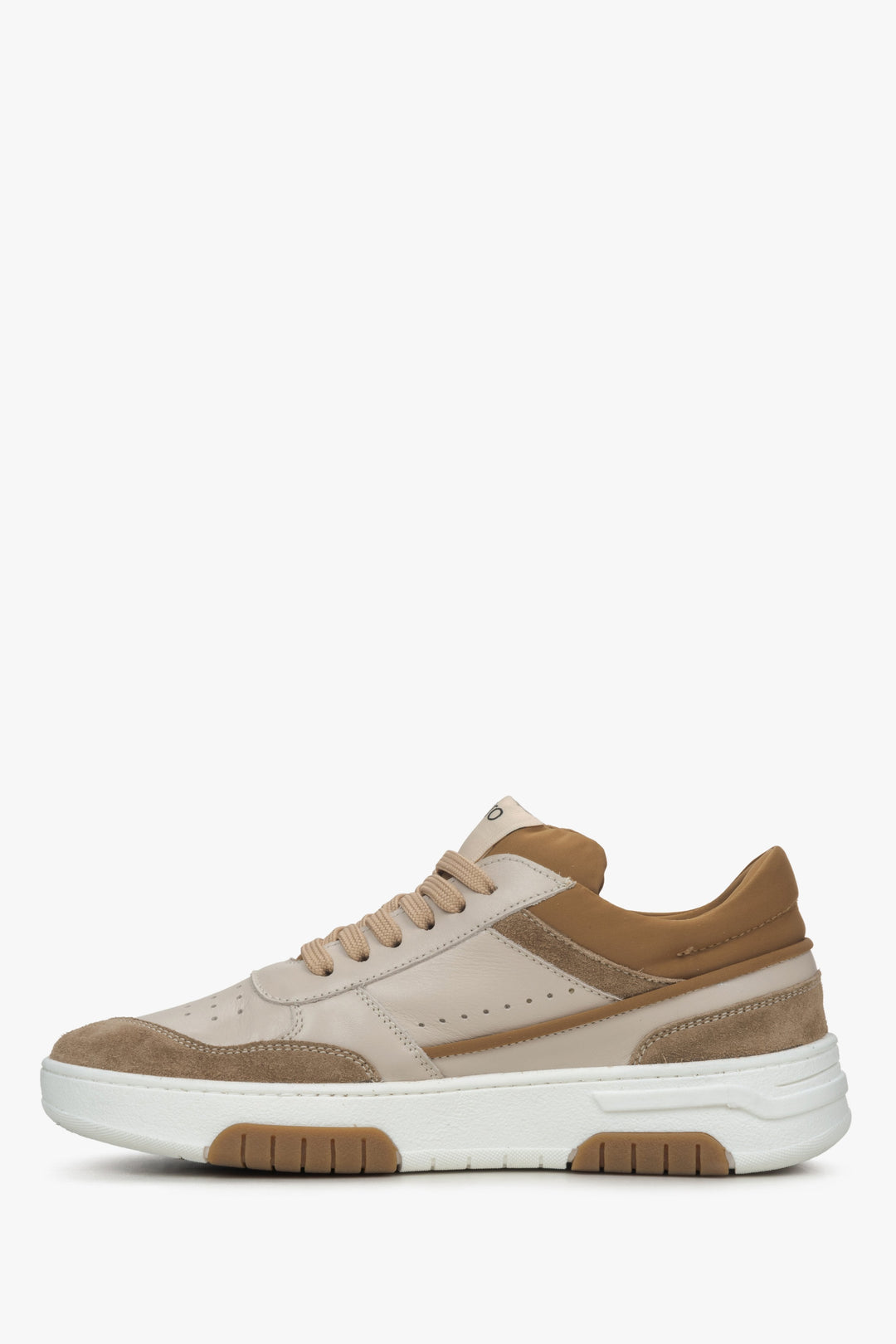 Seitenansicht des braun-beigen Ledersneakers – Estro ER00115653