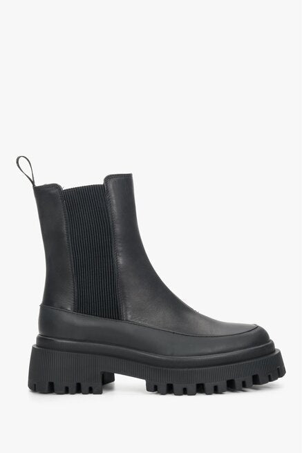 Schwarze Damen Plateau Stiefeletten aus echtem Leder Estro ER00110197