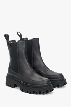 Elegante schwarze Leder Stiefeletten mit Plateau Damen Estro ER00110197