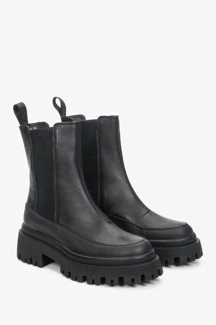 Elegante schwarze Leder Stiefeletten mit Plateau Damen Estro ER00110197