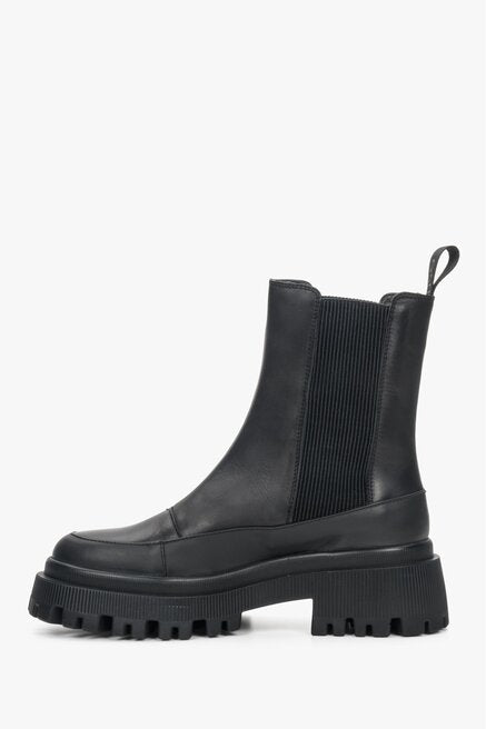 Plateau Stiefeletten Damen, schwarz, echtes Leder Estro ER00110197