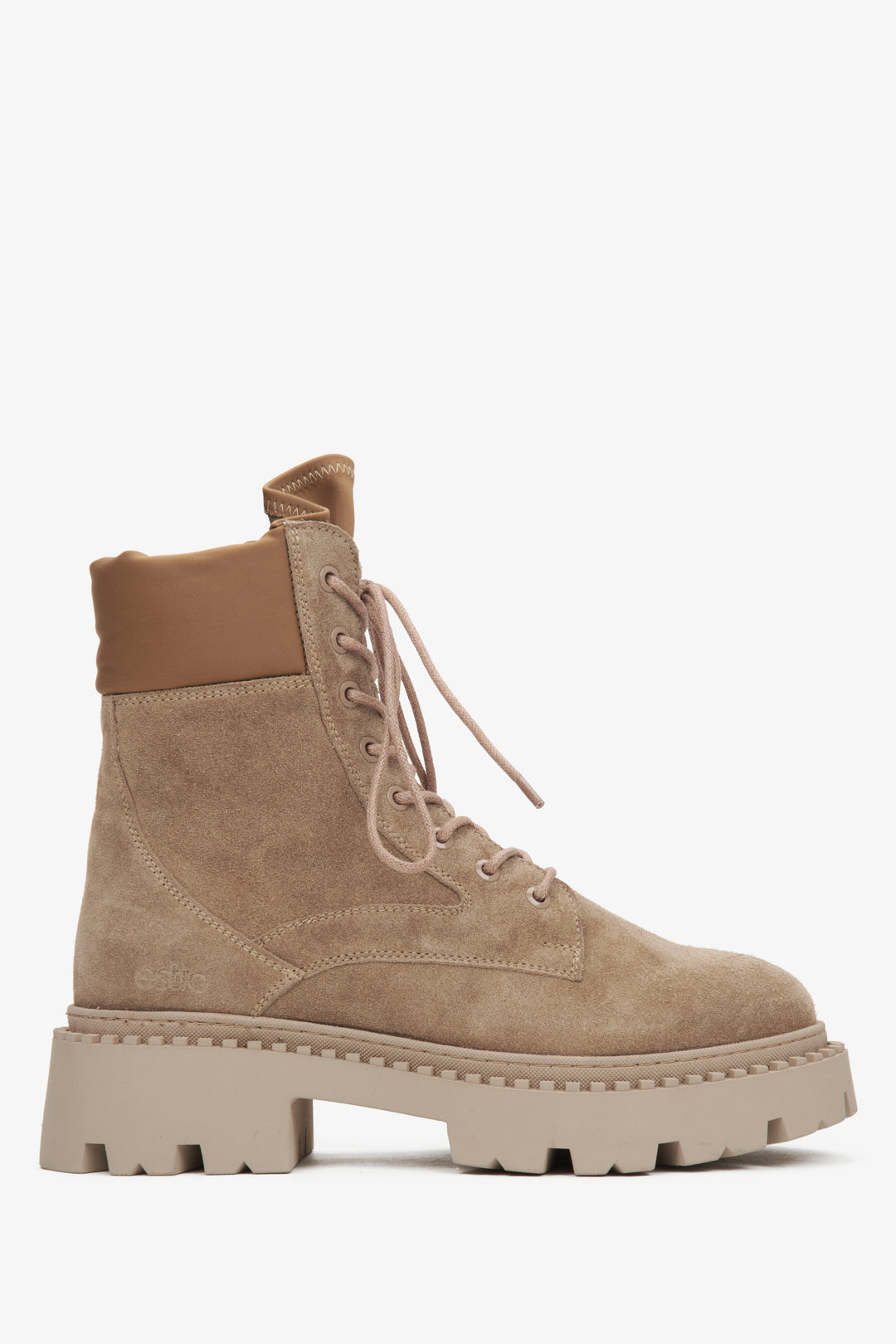 Damen-Schnürstiefeletten aus italienischem Velours in Beige Estro ER00116222.