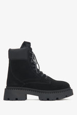 Damen-Schnürstiefeletten aus italienischem Velours in Schwarz Estro ER00116223.