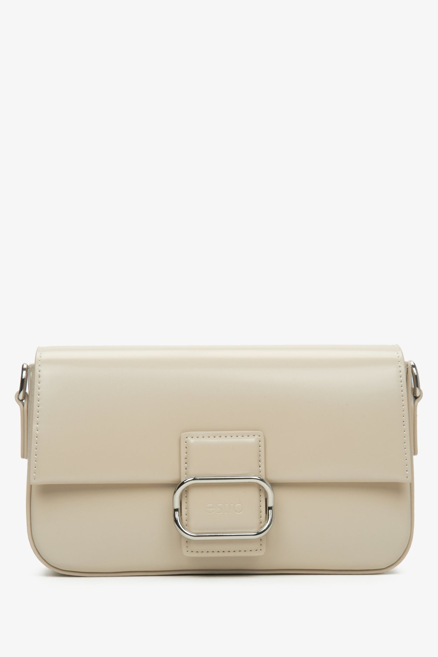 Damen-Schultertasche aus beigem Leder mit silberner Beschläge Estro ER00115773.