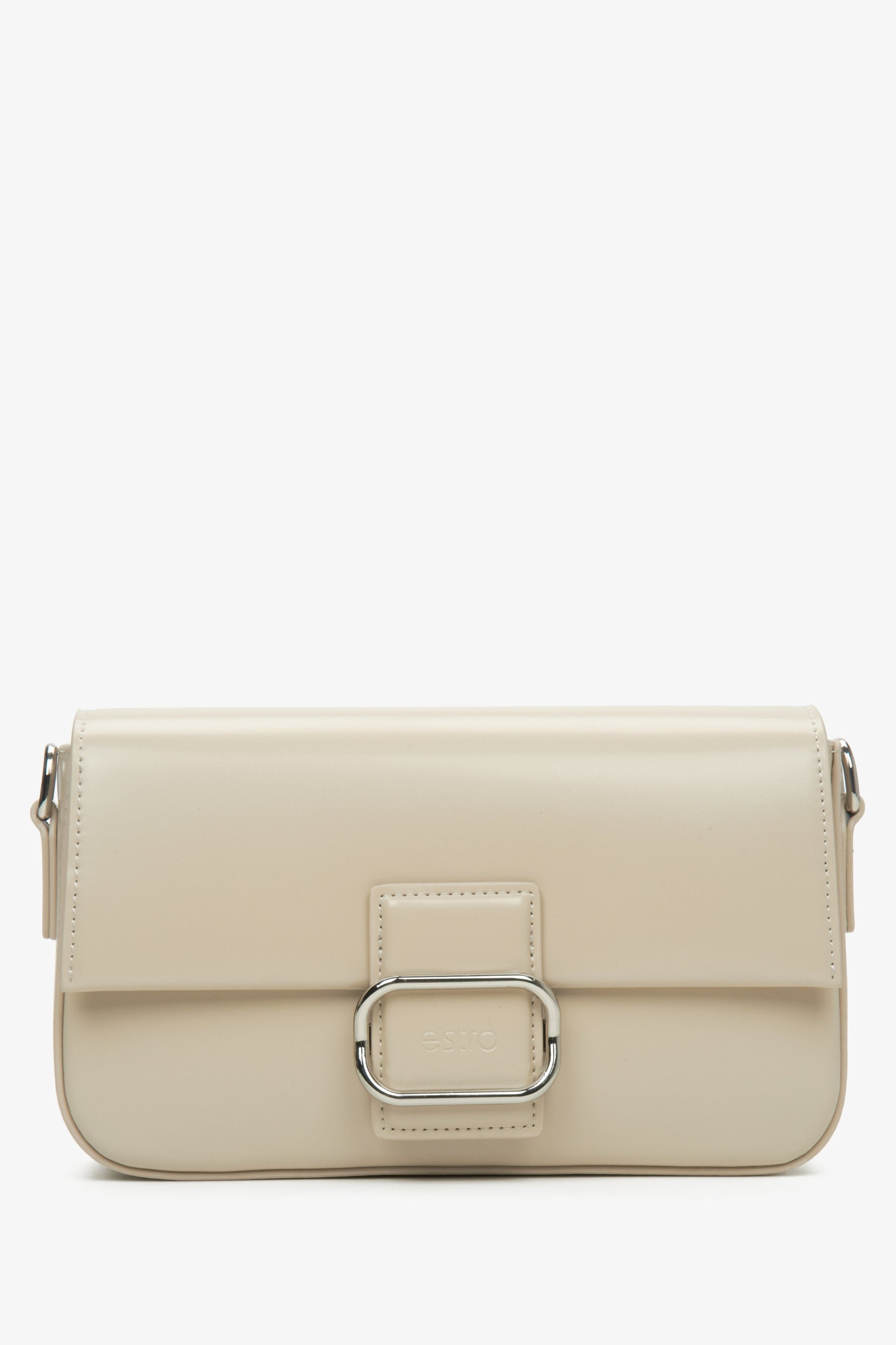 Damen-Schultertasche aus beigem Leder mit silberner Beschläge Estro ER00115773.