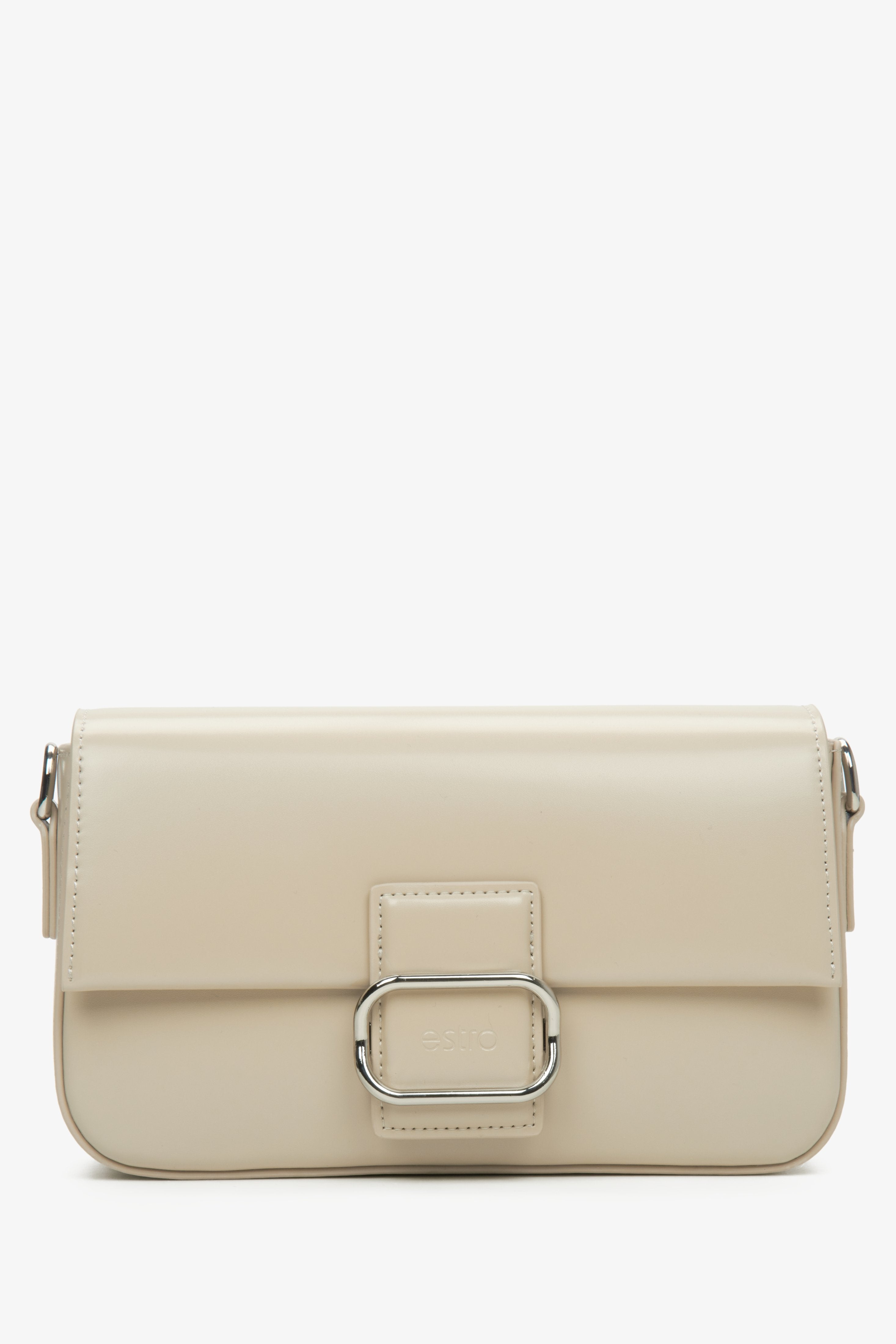 Damen-Schultertasche aus beigem Leder mit silberner Beschläge Estro ER00115773.