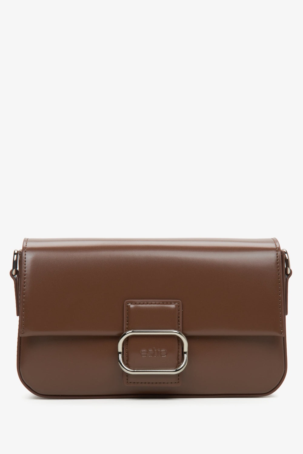 Damen-Schultertasche aus dunkelbraunem Leder mit silbernen Beschlägen Estro ER00115775.