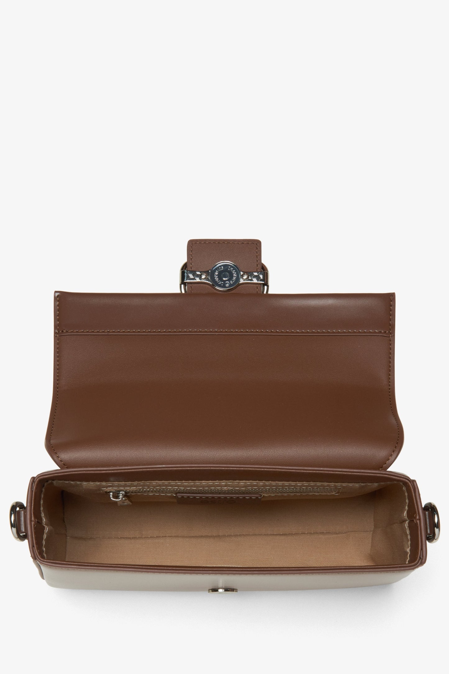 Damen-Ledertasche in Dunkelbraun – Innenansicht des Modells.