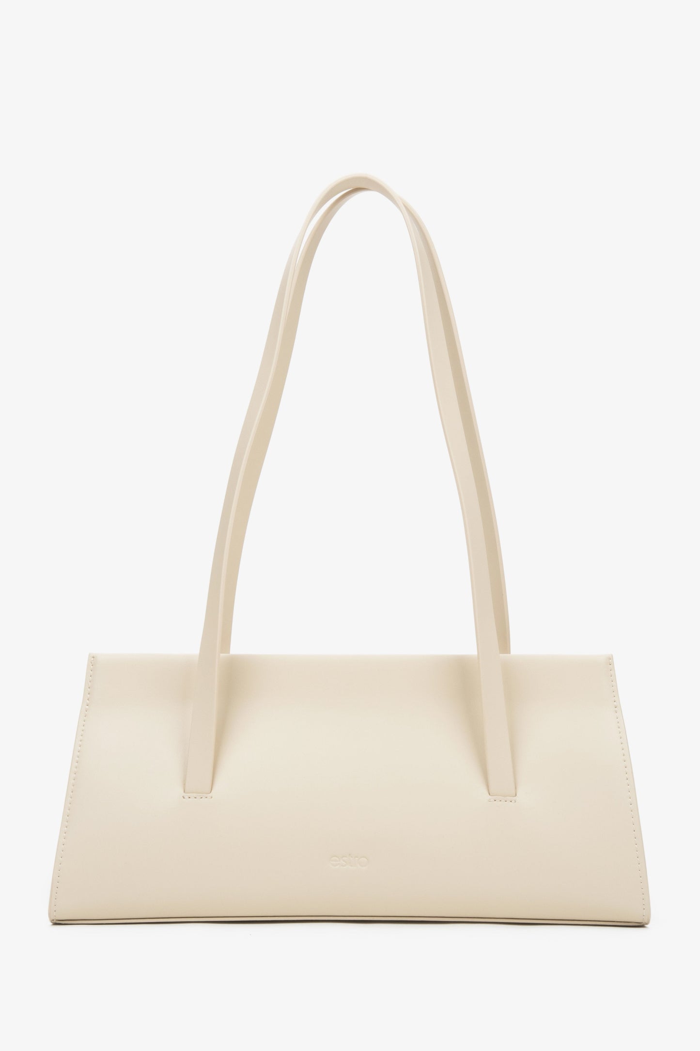 Damen-Schultertasche aus hellbeigem Leder mit langen Henkeln Estro ER00116885.