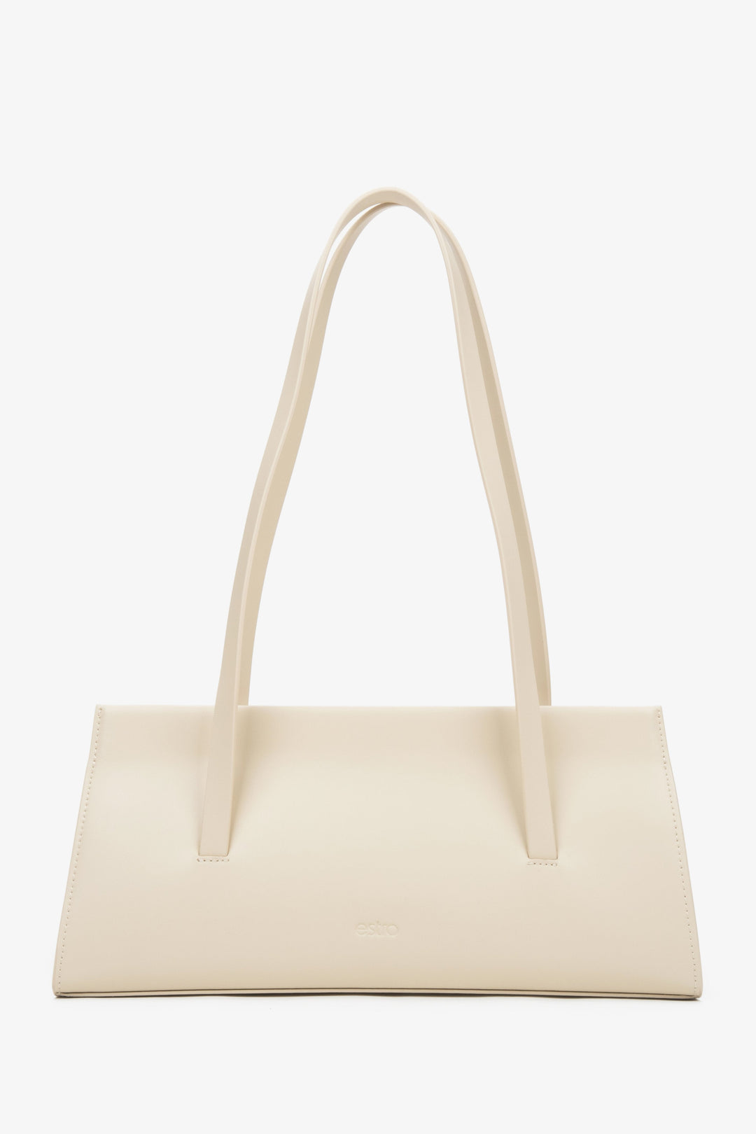 Damen-Schultertasche aus hellbeigem Leder mit langen Henkeln Estro ER00116885.