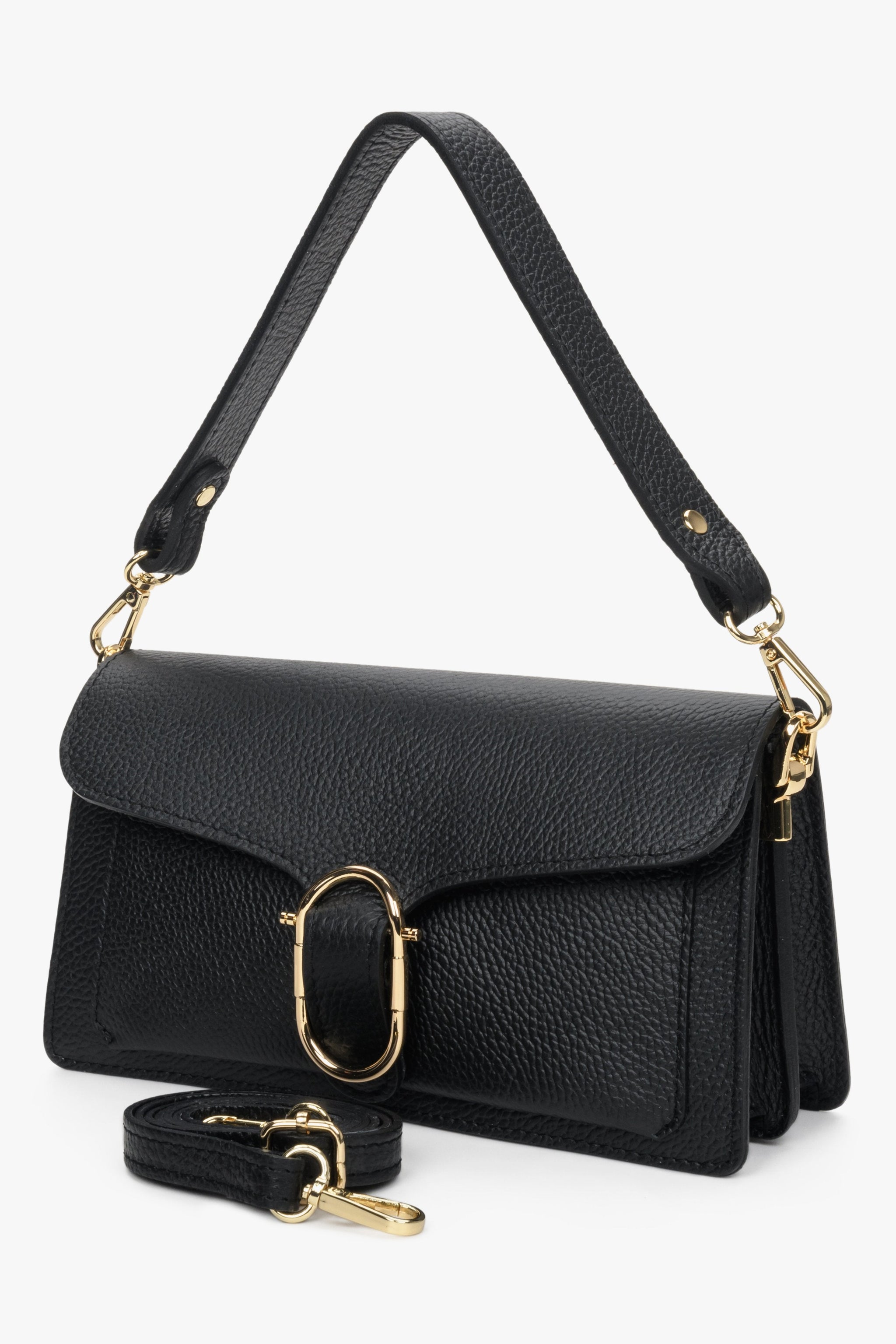 Kleine schwarze Damenhandtasche aus italienischem Naturleder von Estro.