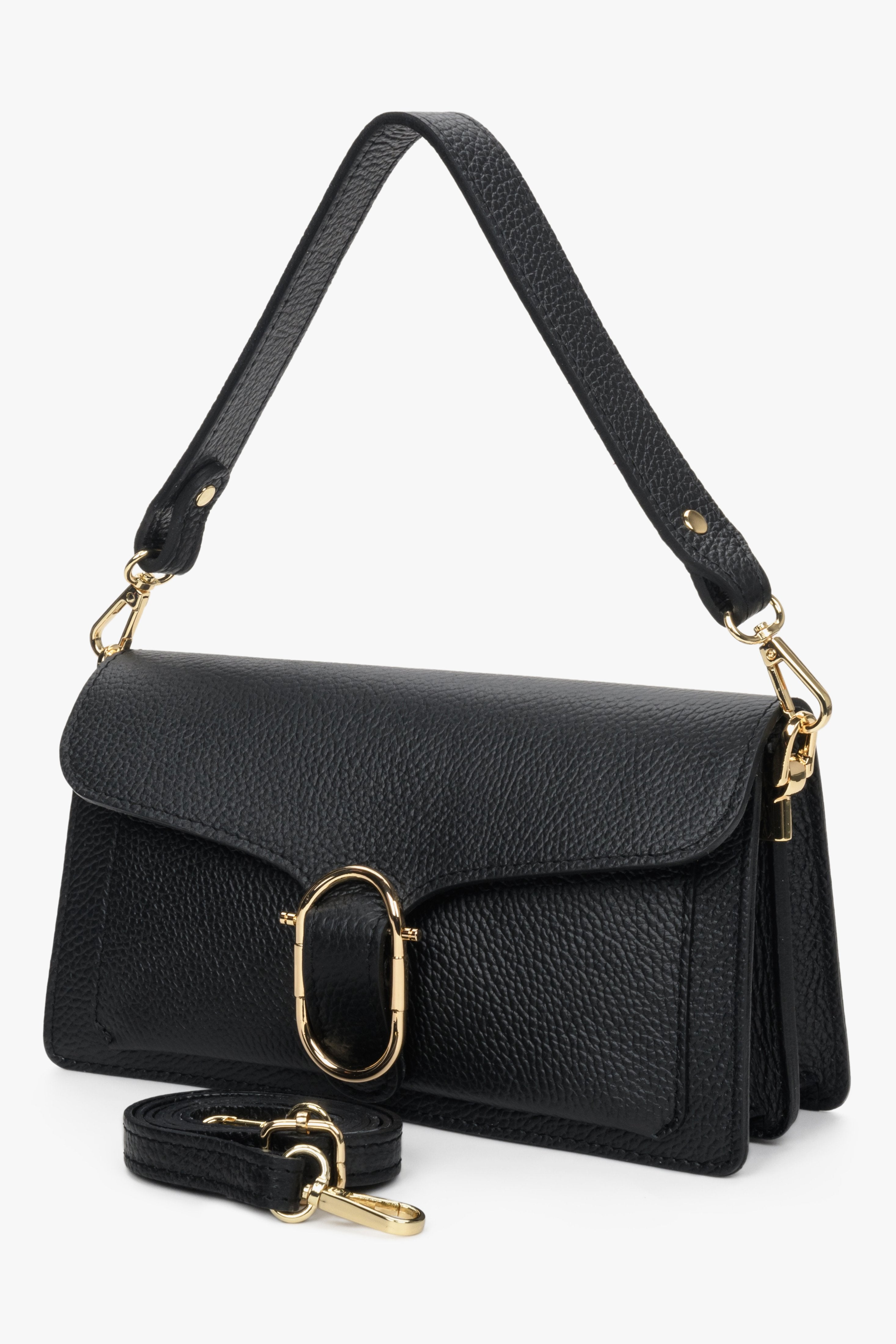 Kleine schwarze Damenhandtasche aus italienischem Naturleder von Estro.