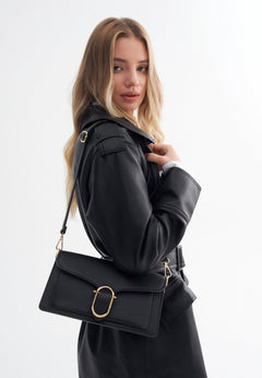 Damen-Schultertasche aus schwarzem Leder Estro ER00112643.