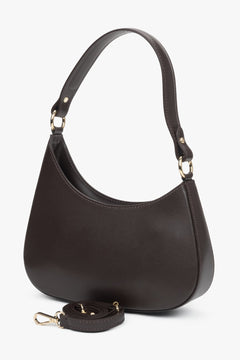 Kompakte Leder-Schultertasche in Dunkelbraun für Damen, Estro ER00116375