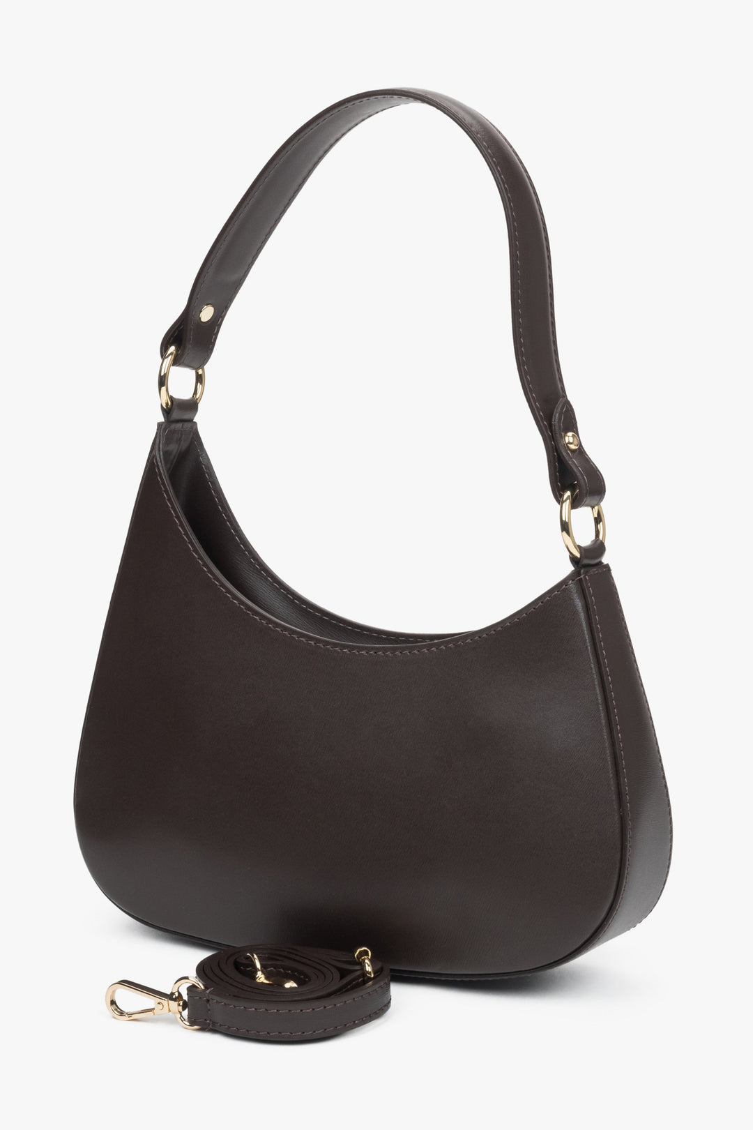 Kompakte Leder-Schultertasche in Dunkelbraun für Damen, Estro ER00116375