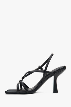 Sommerliche schwarze Ledersandalen mit 10 cm Absatz Estro ER00116895