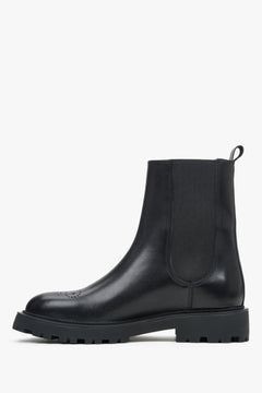 Komfortable schwarze Leder Stiefeletten mit dekorativem Muster Estro ER00113305